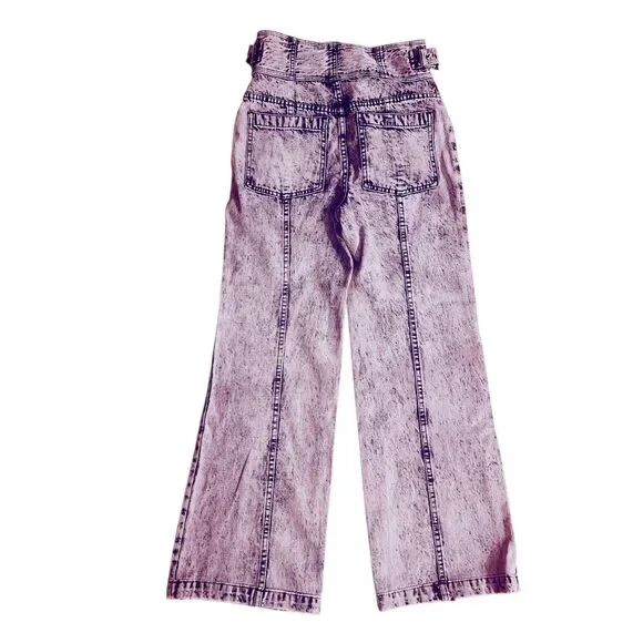 Ulla Johnson Albie Lilac Belted High Waisted Wide Leg Jeans Women’s Acid Wash 2